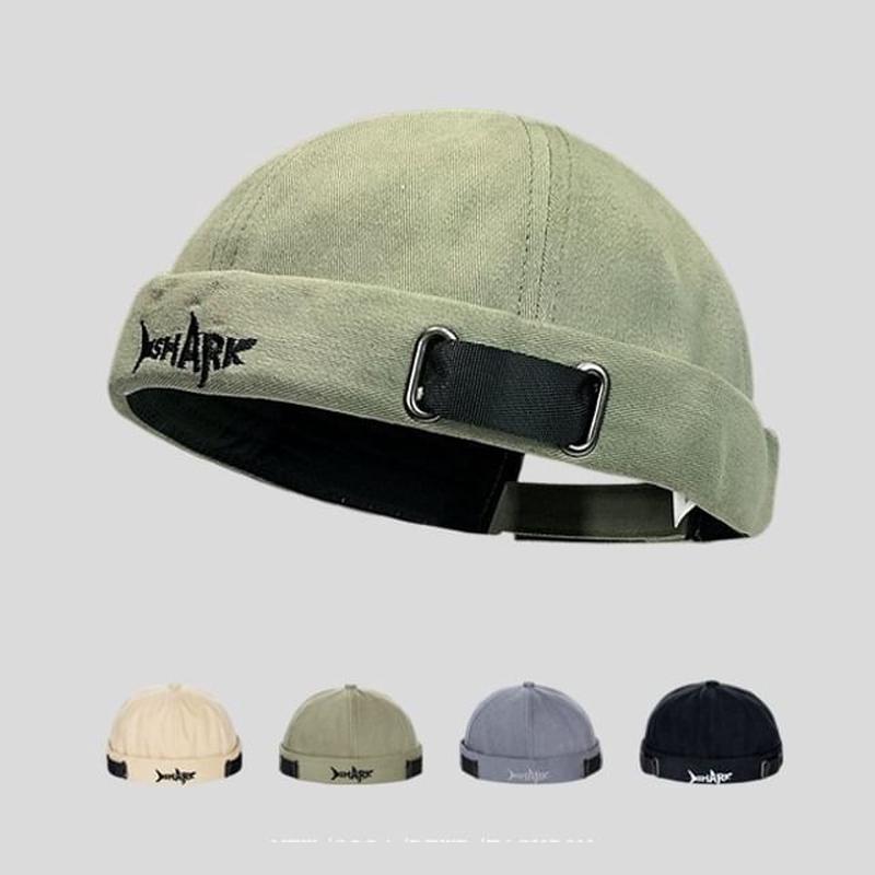 Embroidered Lettering Brimless Hat N303 - Gray One Size