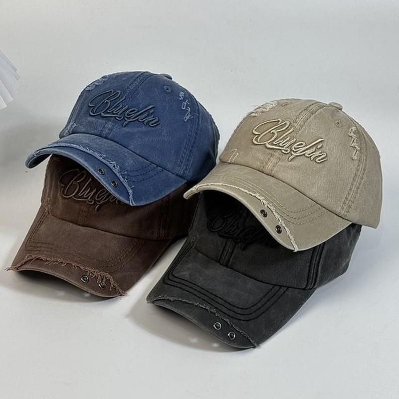 Baseball Cap Embroidered Letter Distressed N109 - Gray One Size