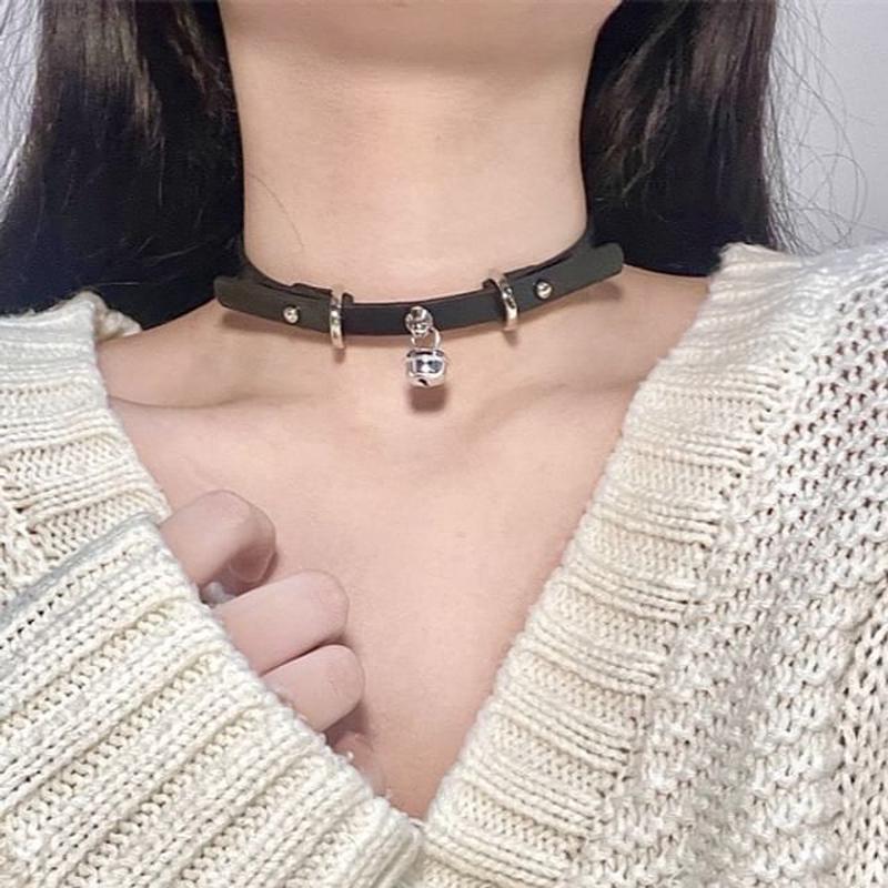 Choker Bell Leather Pendant Faux