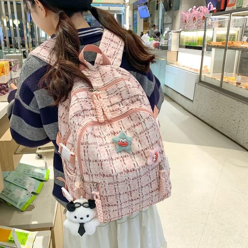 Zip Plaid Backpack Without Accent & Charm - Backpack - Gray One Size