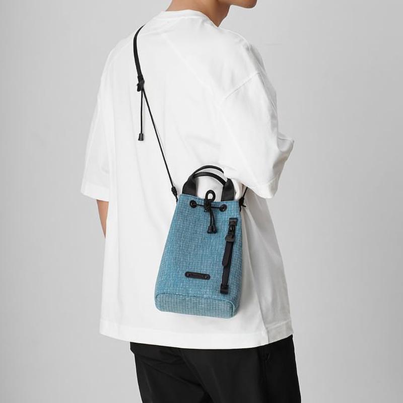 Drawstring Bucket Nylon Bag Gray Blue One Size