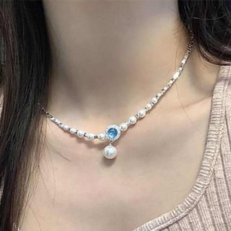 Rhinestone Faux Choker Pearl Alloy Pendant