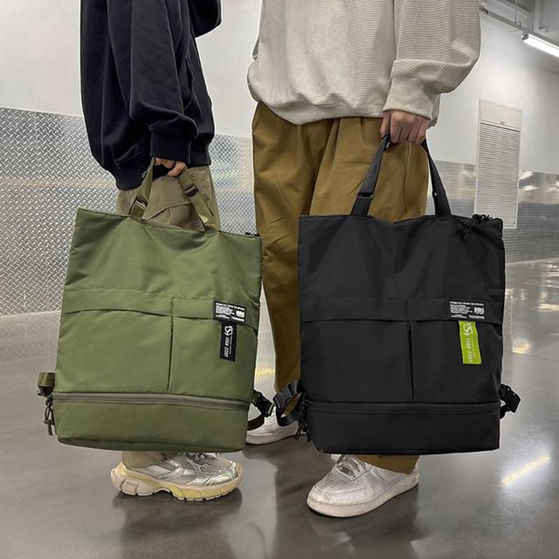 Applique Backpack Nylon Panel Tote Black Label - Black One Size