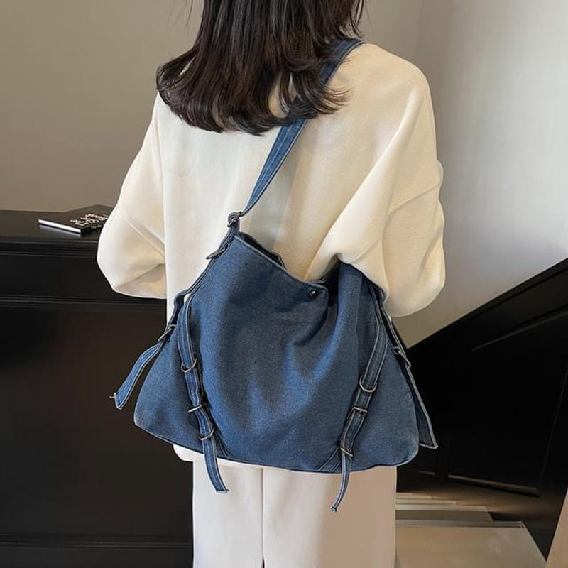 Plain Bag Denim Tote Dark Blue One Size