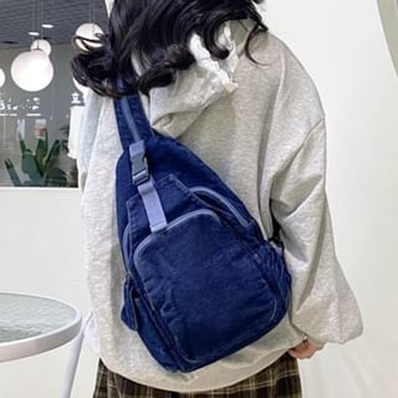 Sling Buckle Denim Bag Dark Blue One Size