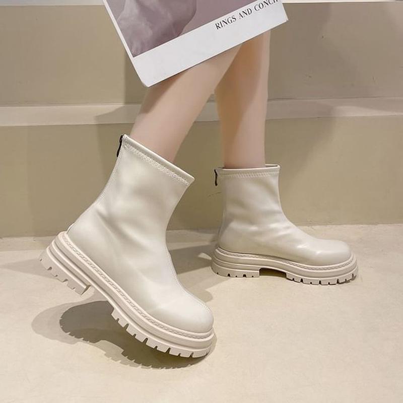 Zip Platform Boots Short Beige 38
