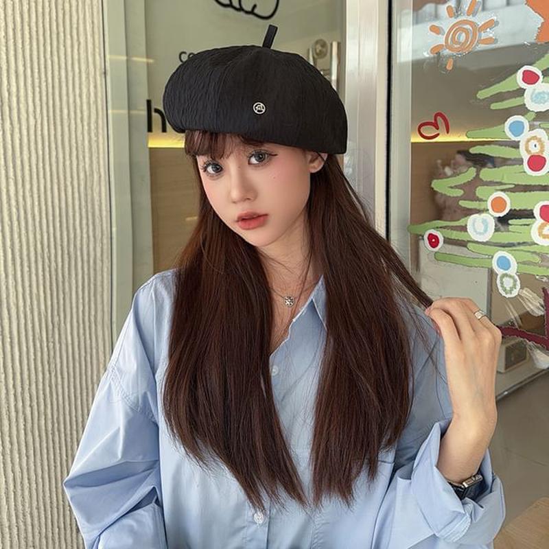 Plain Beret Cotton White One Size