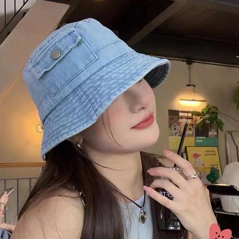 Pocketed Bucket Hat Light Blue One Size