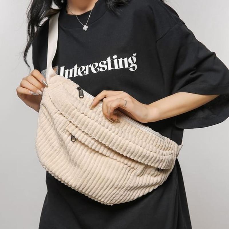 Plain Bag Belt Corduroy Black One Size