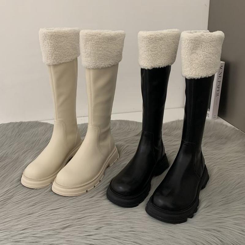 Boots Knee Fleece High Platform Panel Off-White 38