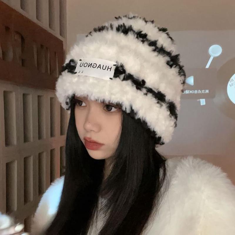 Lettering Beanie Striped Black M