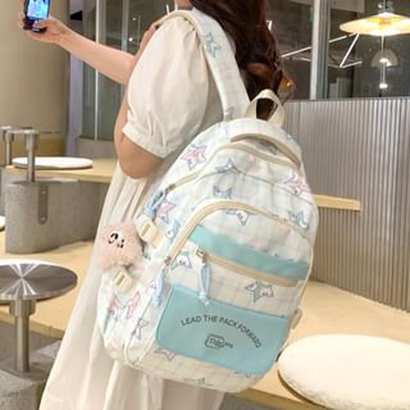 / Charm Cartoon Print Bag Backpack Multi-Pocket Set Backpack - Pink One Size