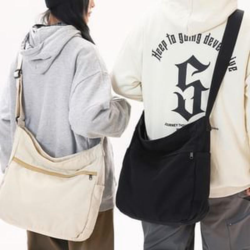 Multi-Pocket Crossbody Canvas Bag Brown One Size