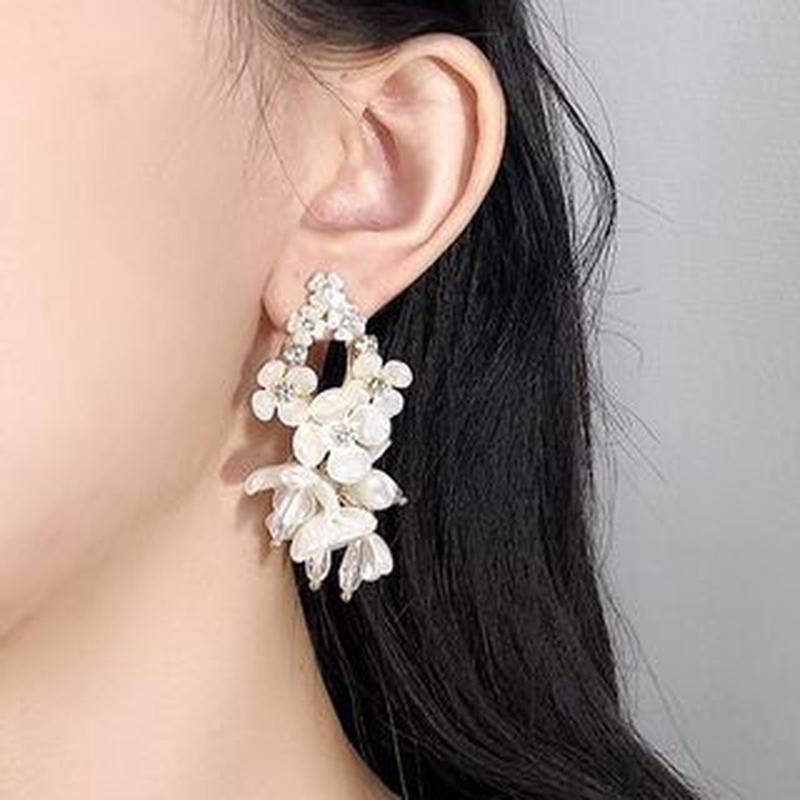 Floral Pearl Earring Fringed Alloy Faux
