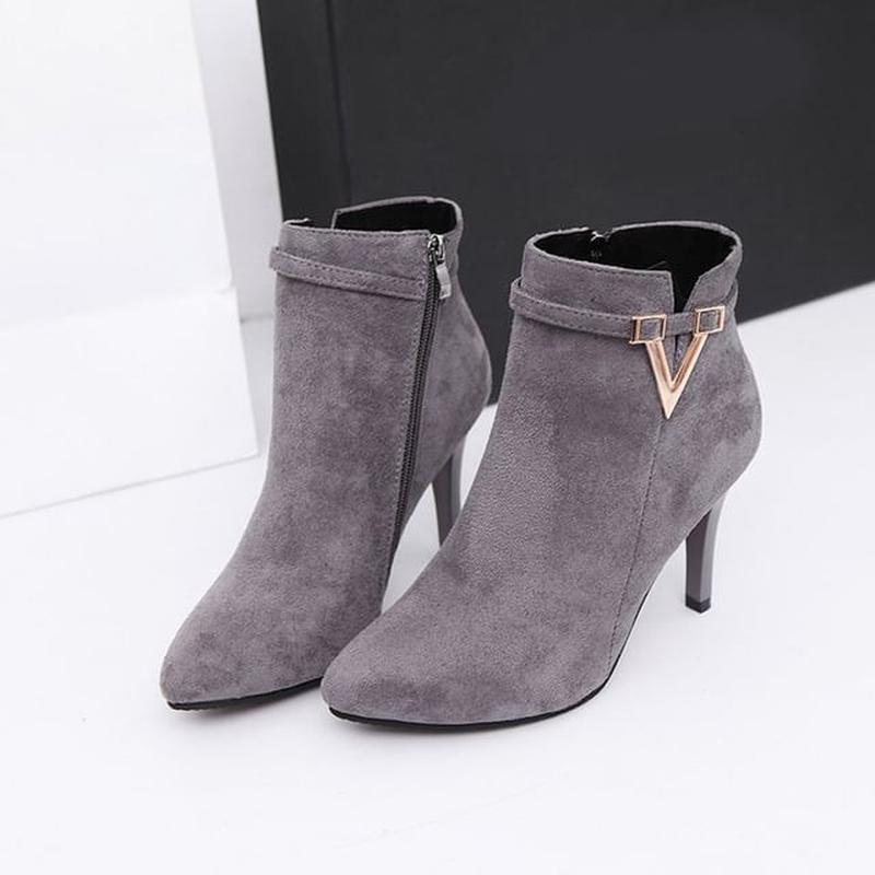 Ankle Boots Stiletto Pointed Faux Nubuck - Gray 39