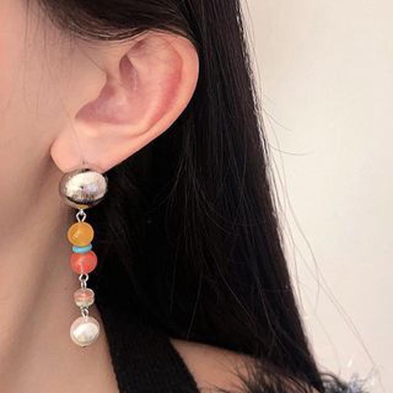 Bead Dangle Faux Glass Alloy Pearl Earring