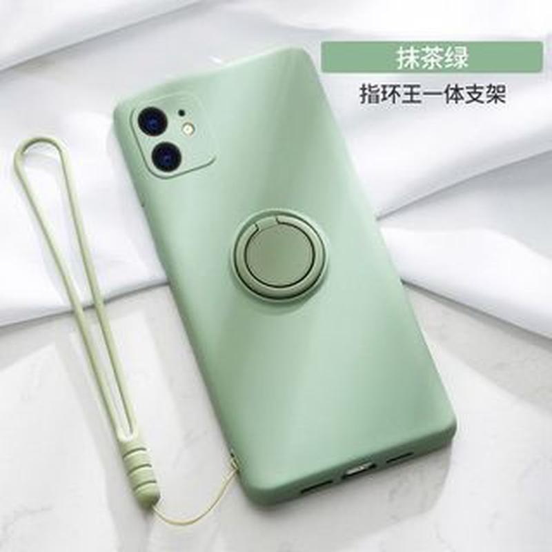 Plain Phone Stand Ring Case With Wrist Strap - Matcha Green iPhone 11