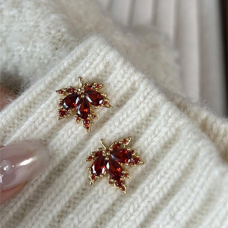 Earring Alloy Leaf Rhinestone