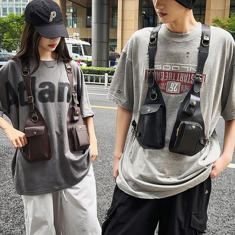 Belt Leather Faux Bag Brown One Size