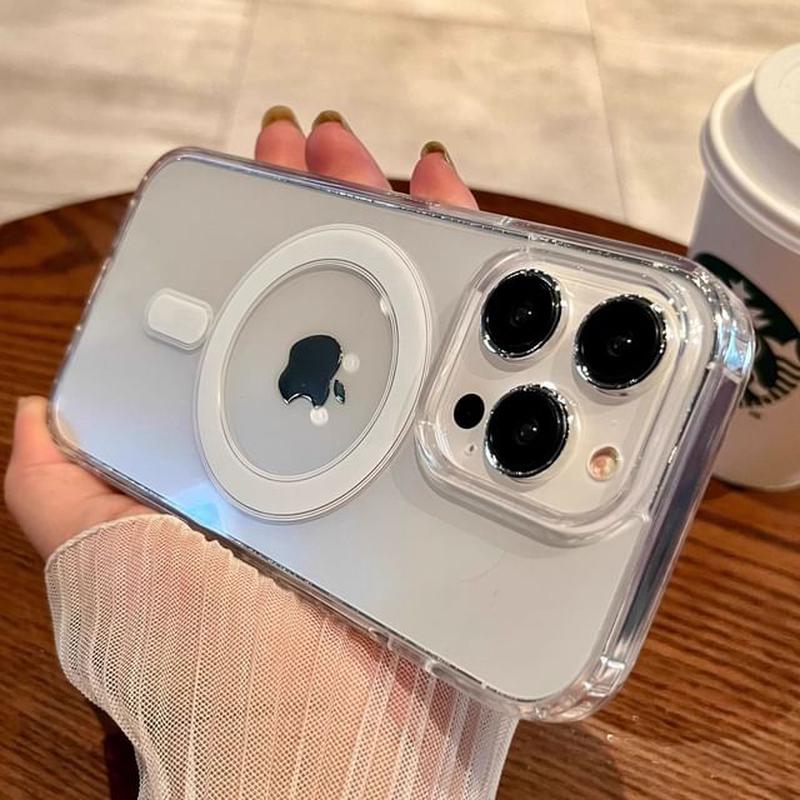 (Compatible Transparent Magnetic Case with Phone MagSafe) With Case - Transparent iPhone 15